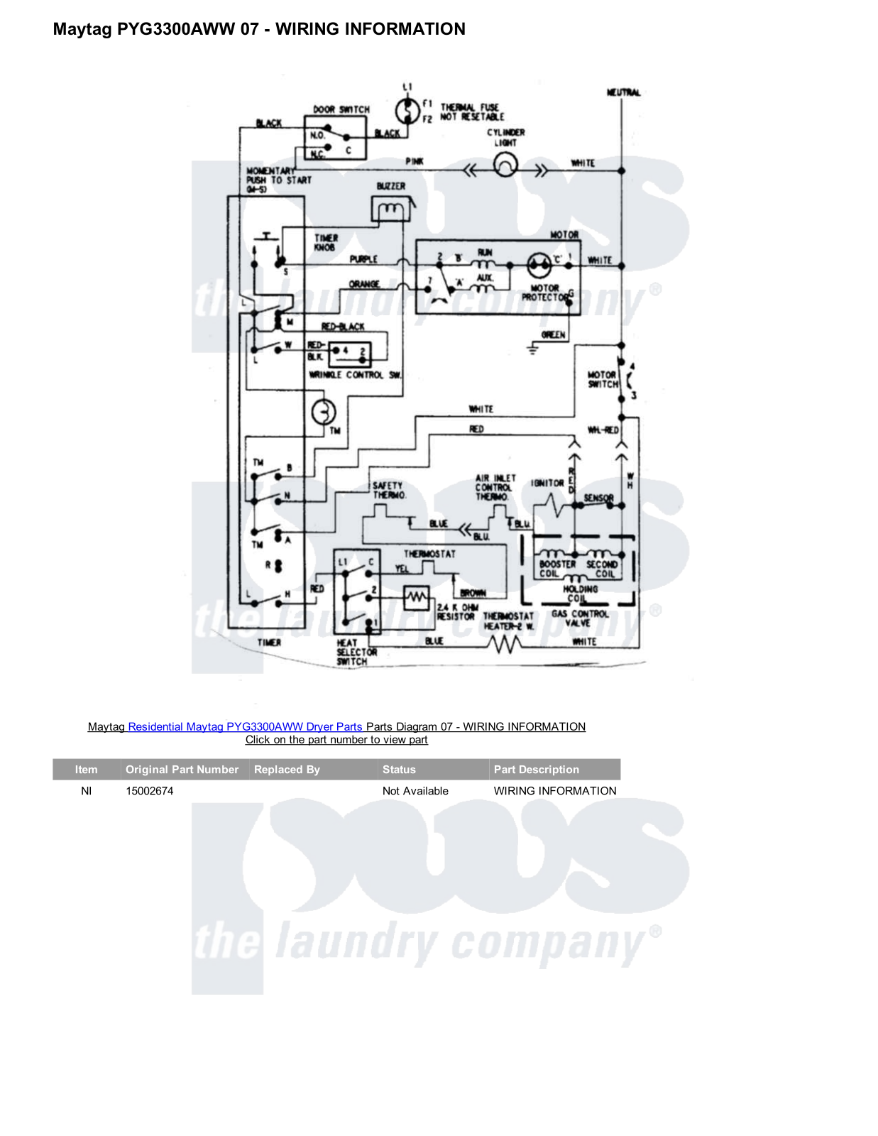 Maytag PYG3300AWW Parts Diagram