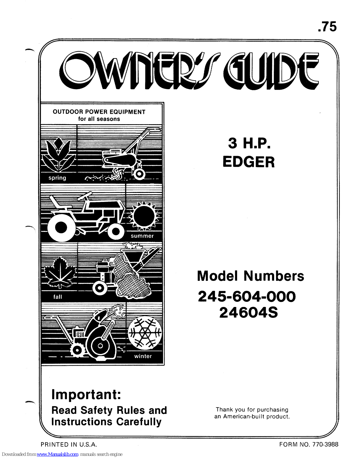 MTD 245-604-000, 24604S Owner's Manual