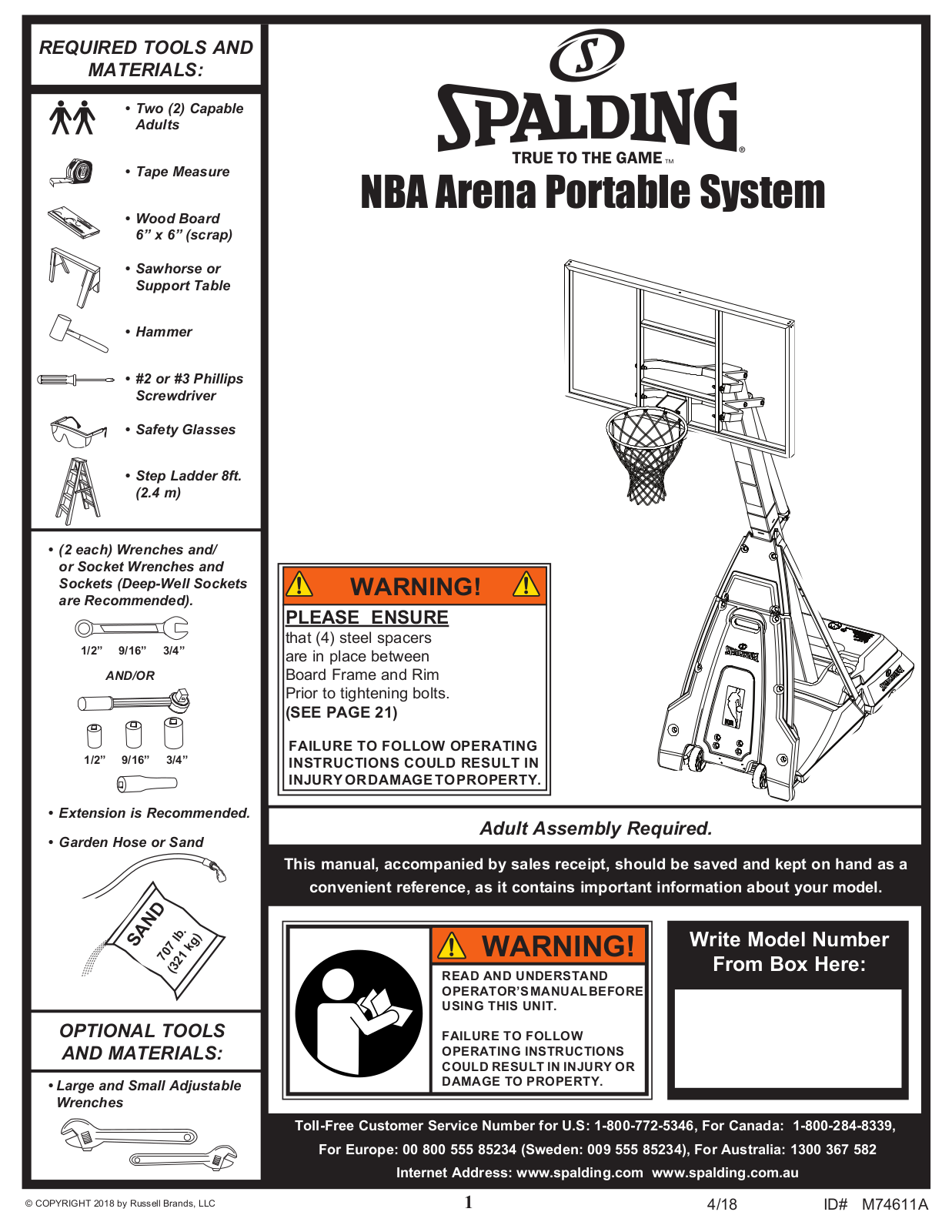 SPALDING NBA Arena, NBA Arena Portable System User Manual