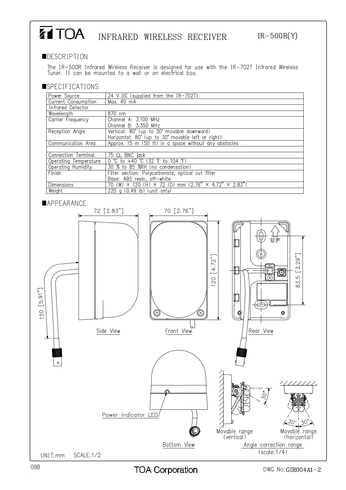 TOA IR-500R Y User Manual