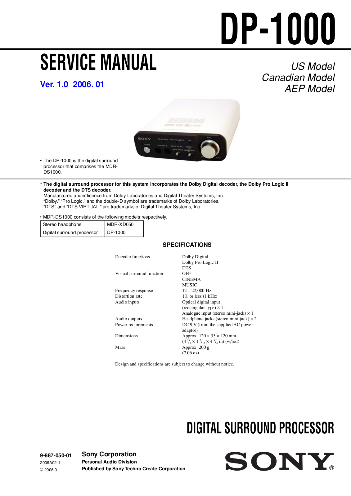 Sony DP-1000 Service manual