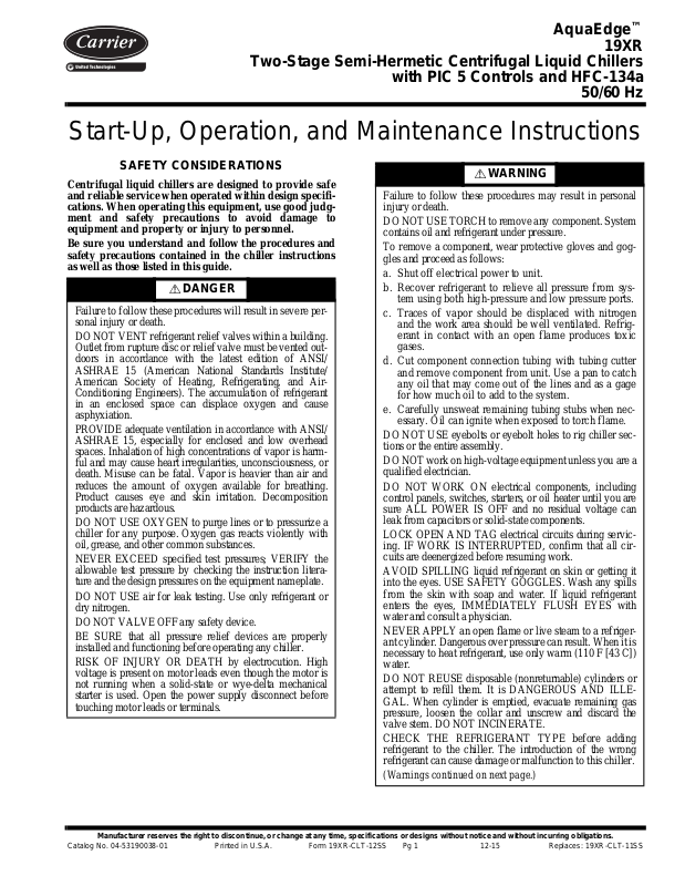Carrier 19XR User Manual