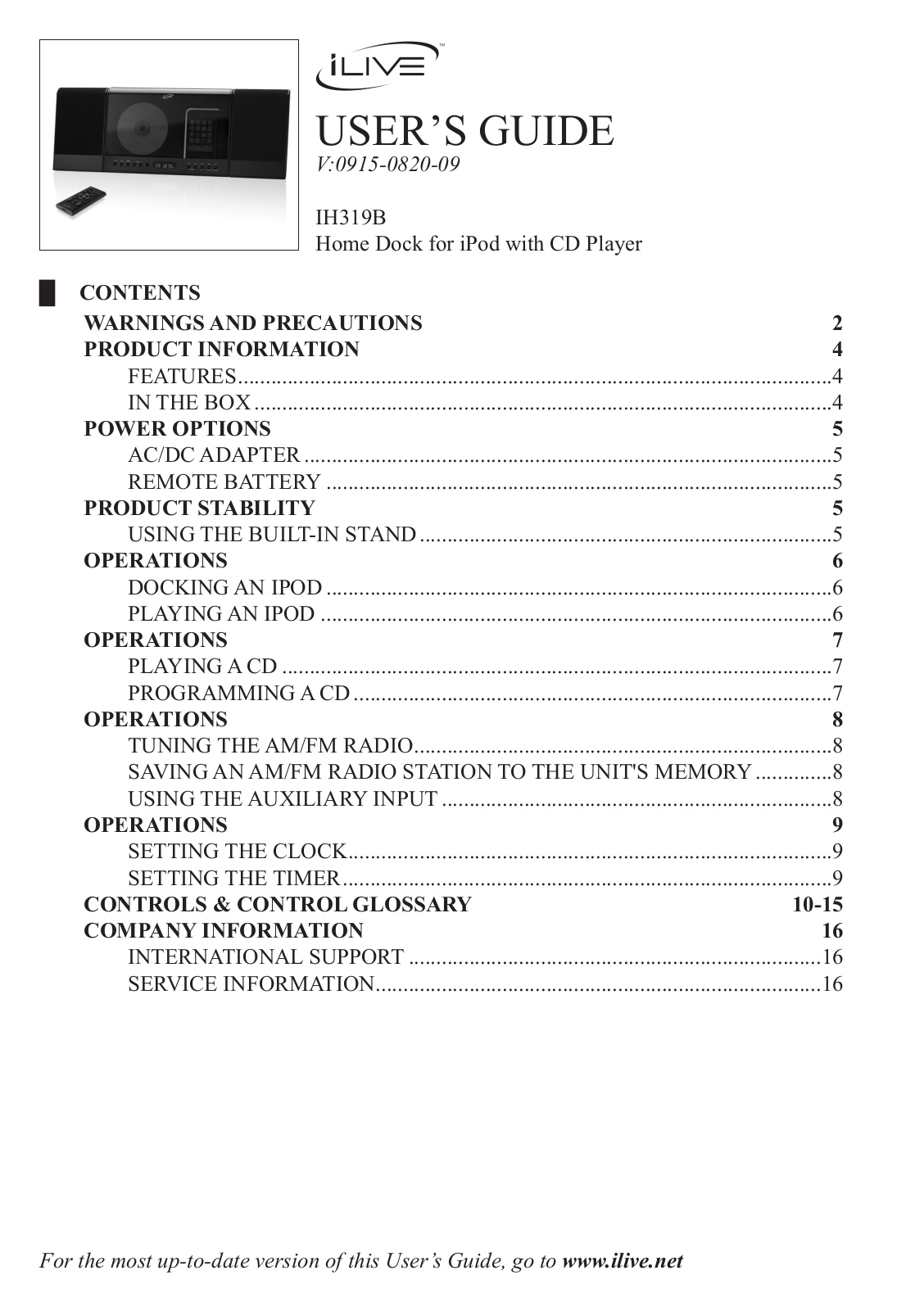 iLive 0915-0820-09, IH319B User Manual