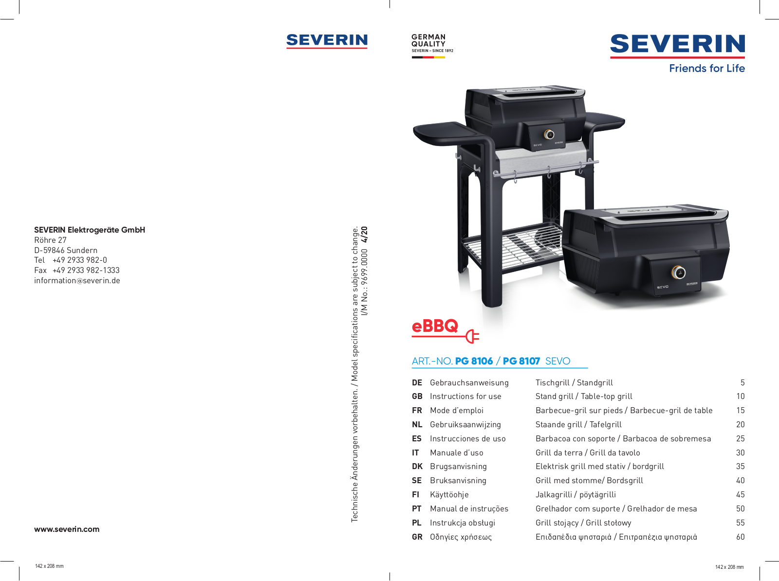 Severin PG 8106 operation manual