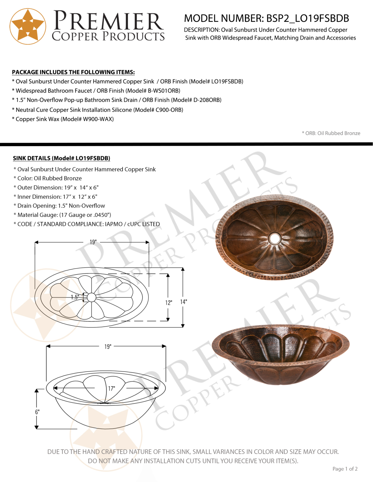 Premier Copper Products IER1453 Specifications - ManualMachine.com