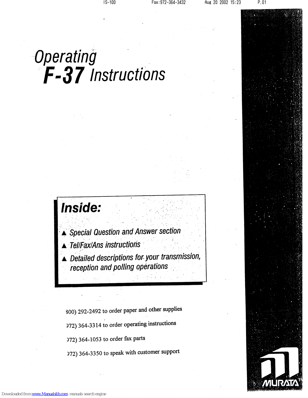 Murata F-37 Operating Instructions Manual - ManualMachine.com