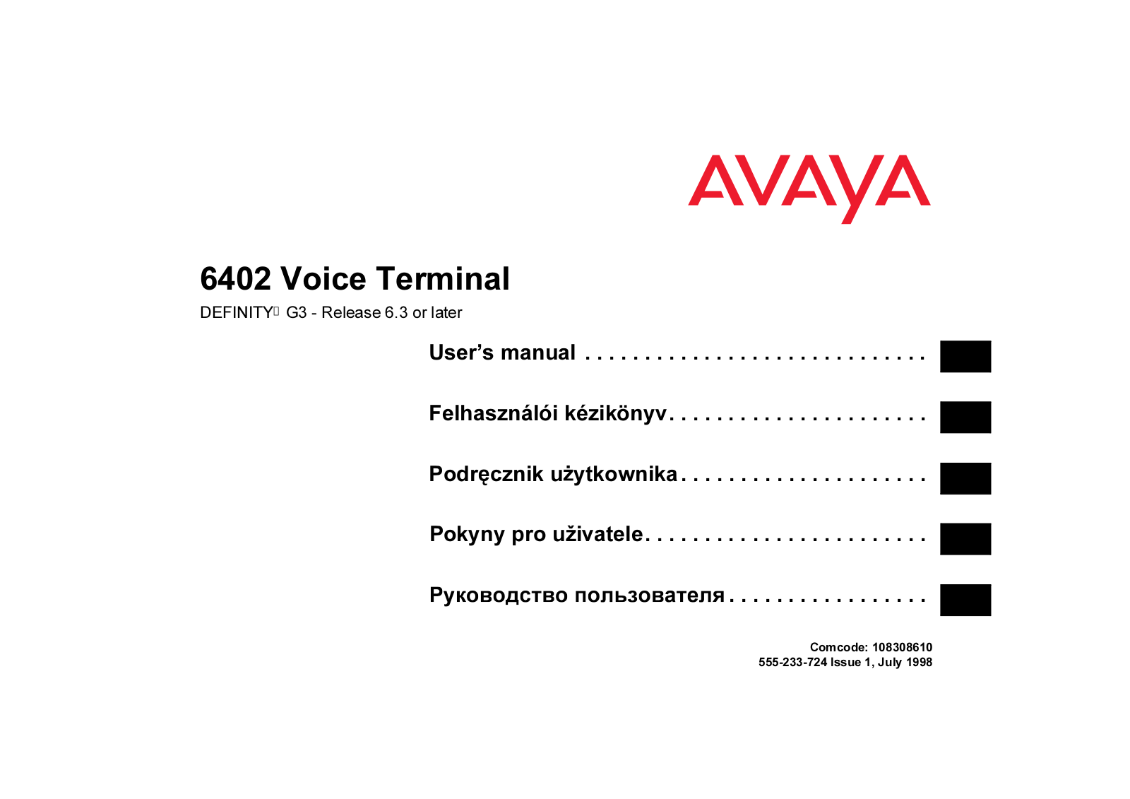 Avaya 6402 User Manual