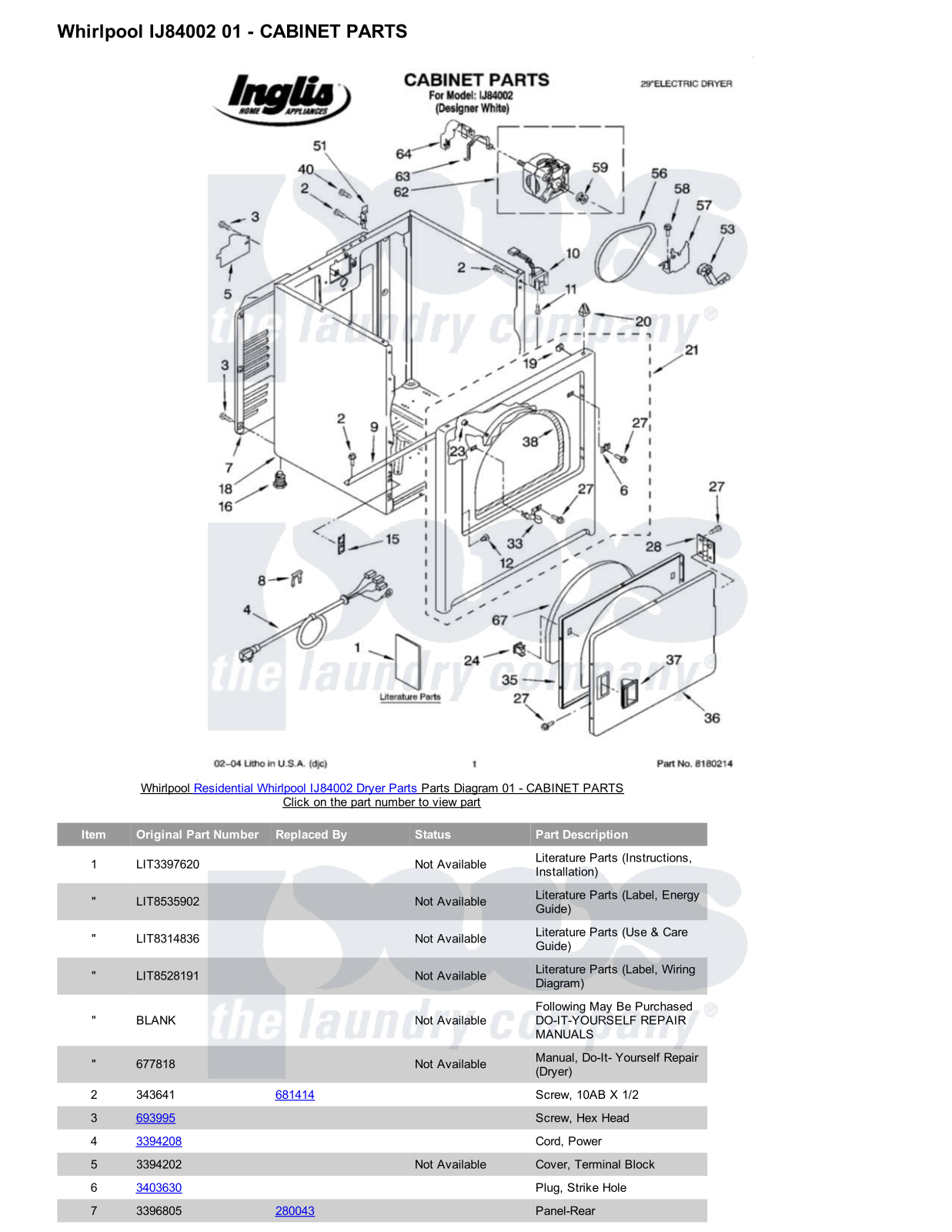 Whirlpool IJ84002 Parts Diagram