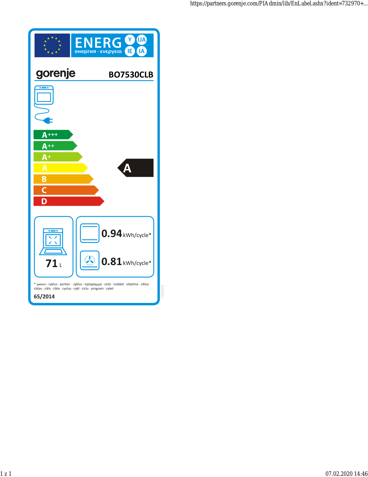 Gorenje BO7530CLB User Manual