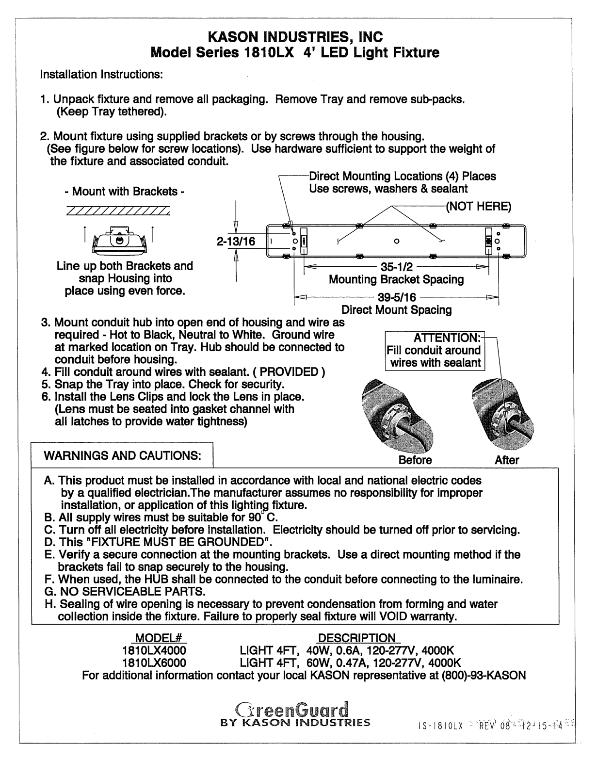 Kason 1810LX4000 Installation  Manual