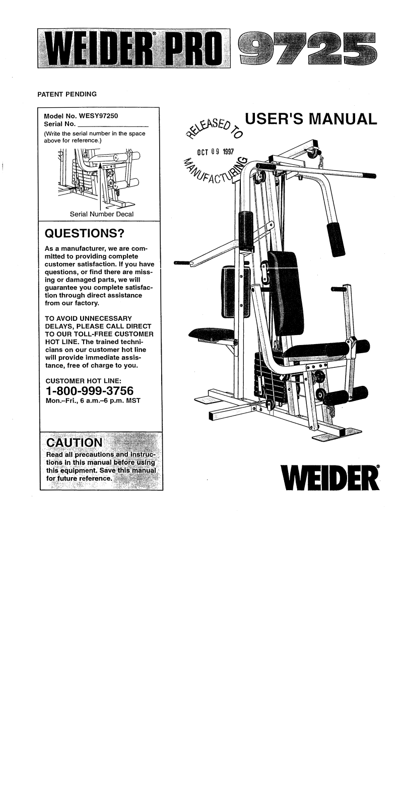 Weider PRO 9725 Owner's Manual