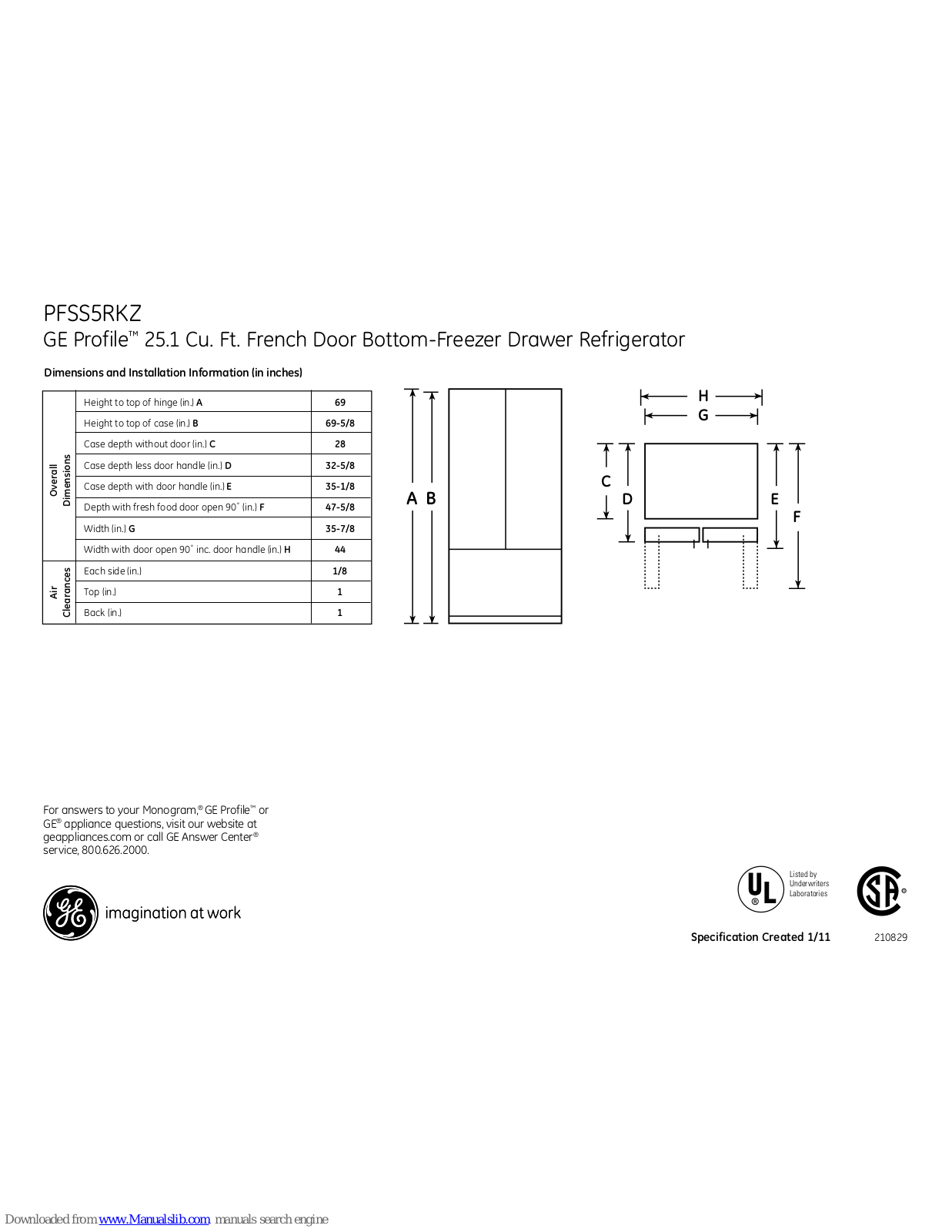 GE Profile PFSS5RKZSS, Profile PFSS5RKZ Dimensions And Installation Information