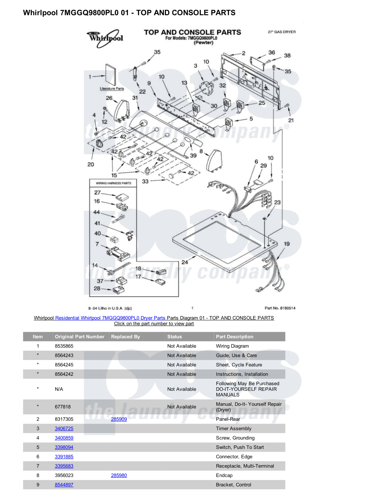 Whirlpool 7MGGQ9800PL0 Parts Diagram