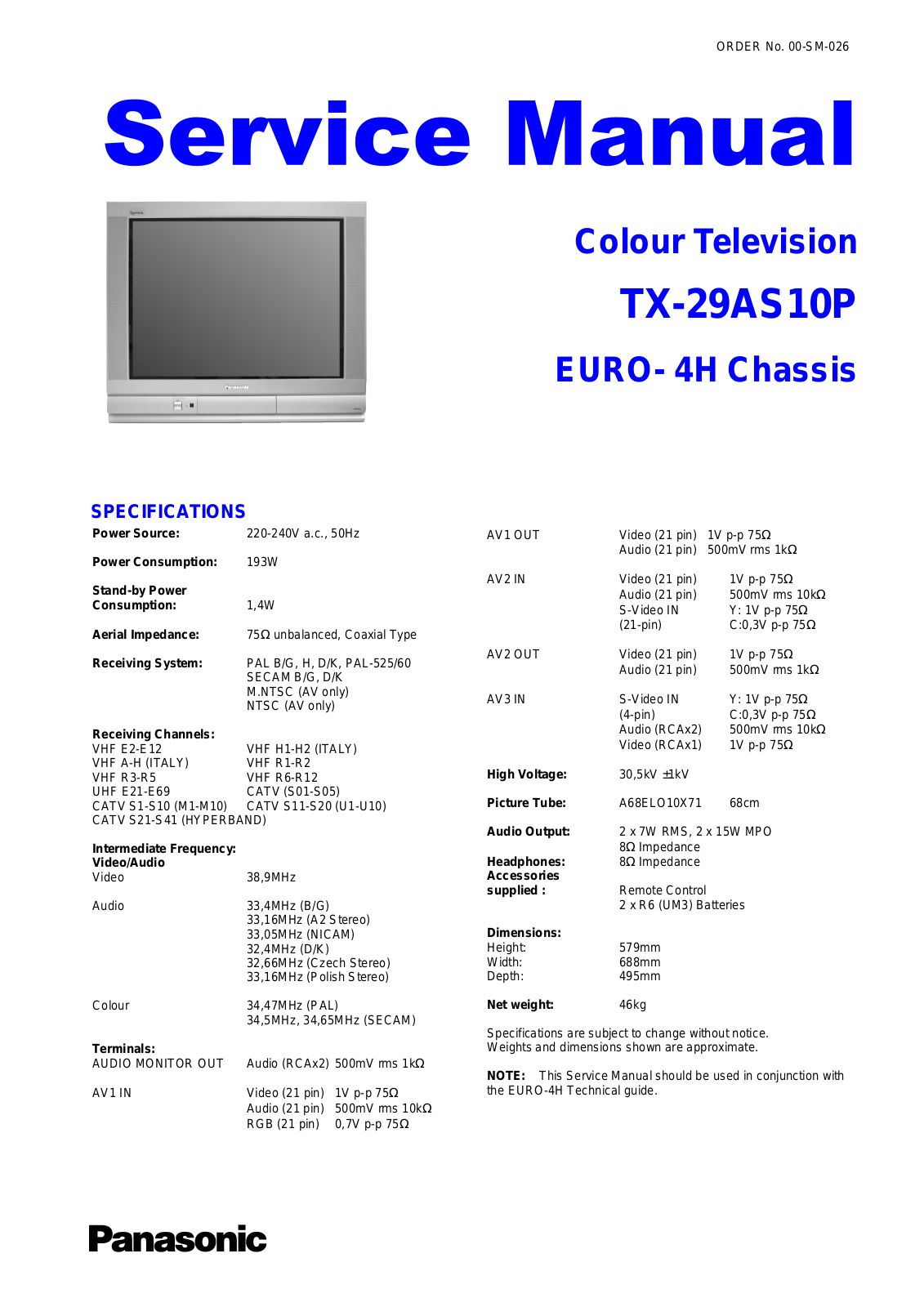 Panasonic TX-29AS10P Service Manual