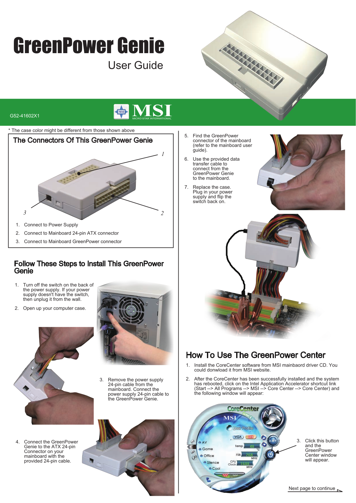 Msi GREENPOWER GENIE user Manual