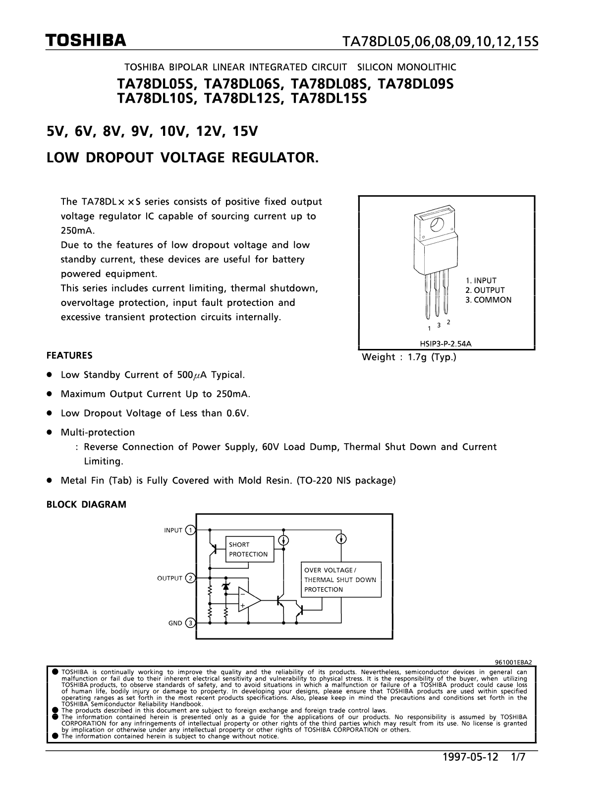 Toshiba TA78DL05S Datasheet