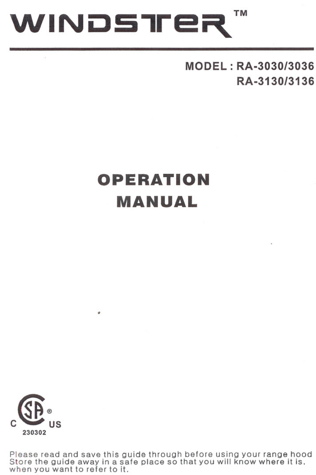 Windster RA-3130-3136, RA-3030-3036 User Manual - ManualMachine.com