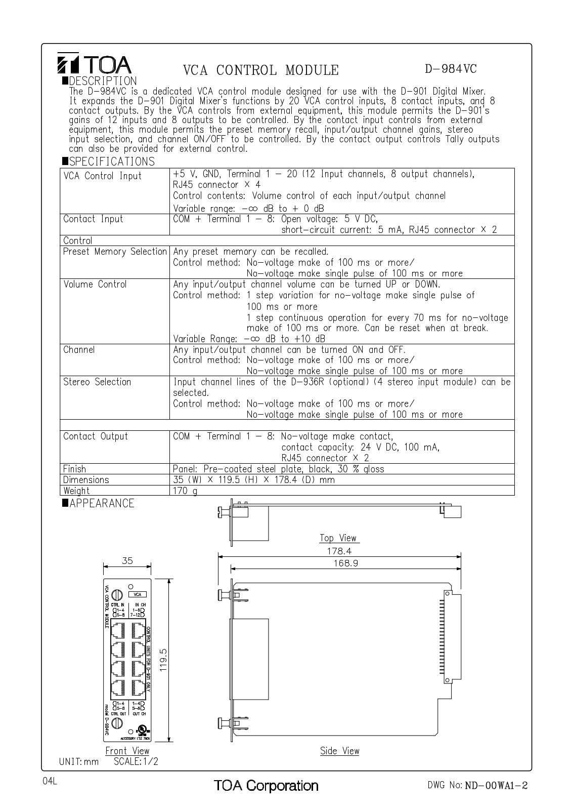 TOA D-984VC User Manual