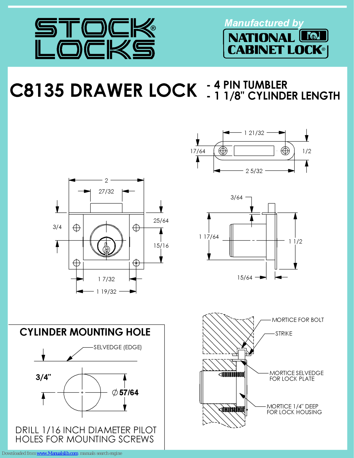 National Cabinet Lock C8135 Dimensional Drawing - ManualMachine.com