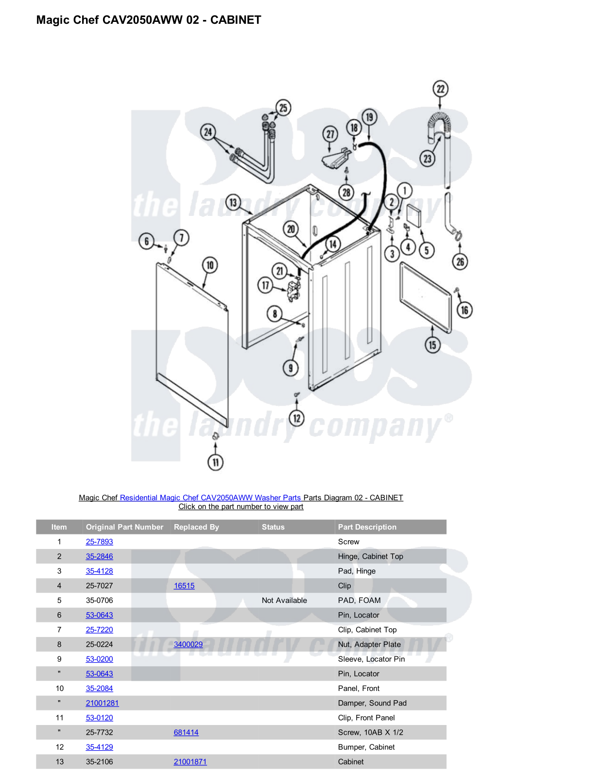 Magic Chef CAV2050AWW Parts Diagram