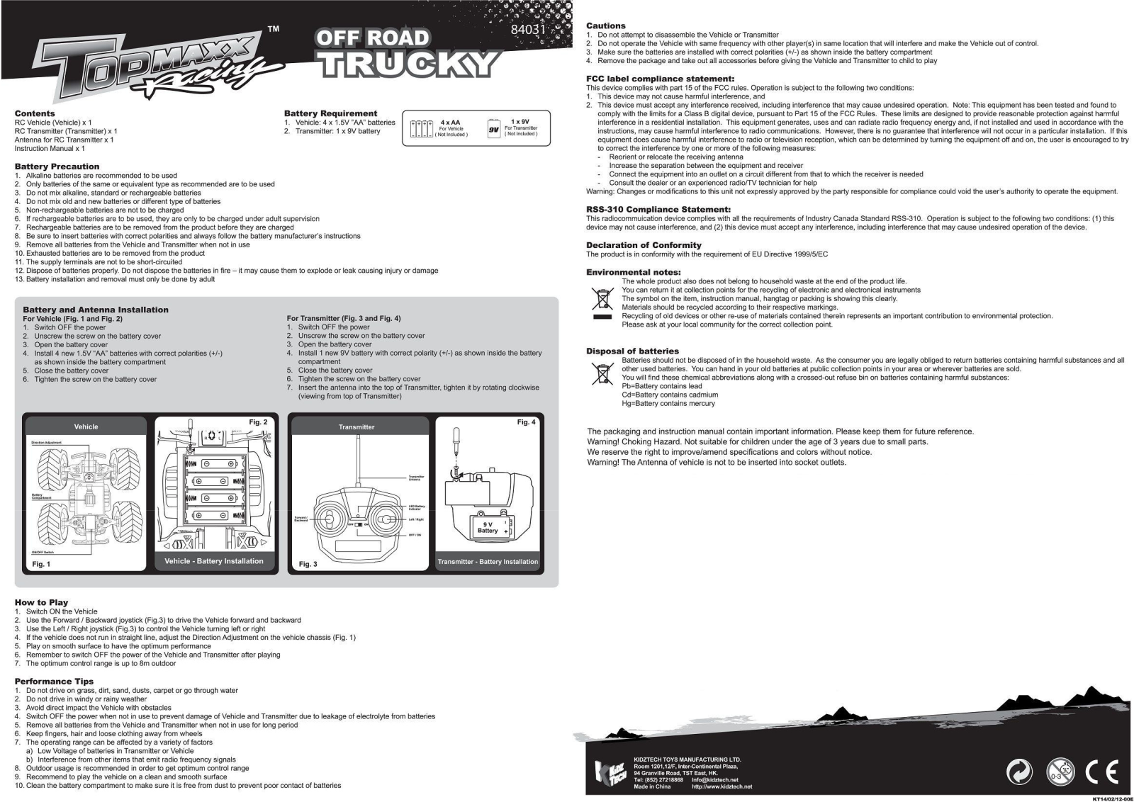 KIDZTECH TOYS 84031RX 49MHZ, 84031TX 49MHZ User Manual