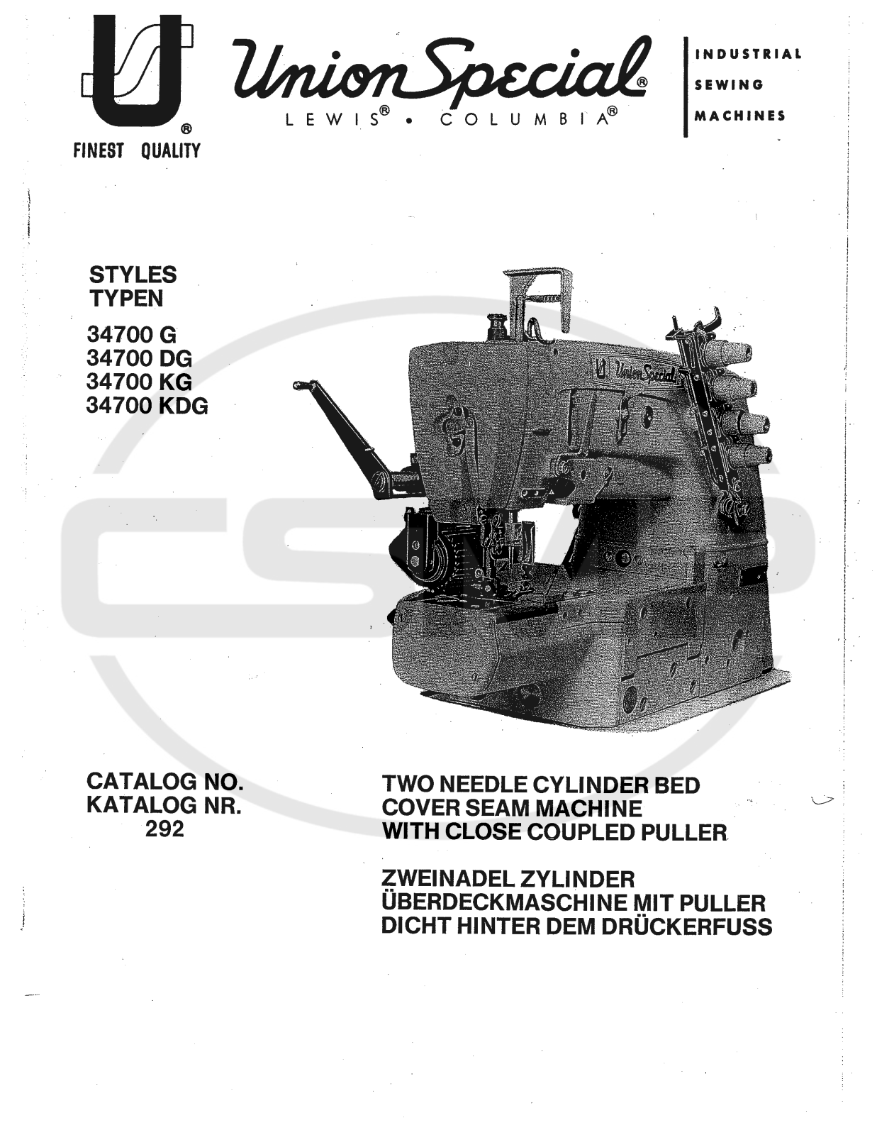 Union Special 292 Parts Book