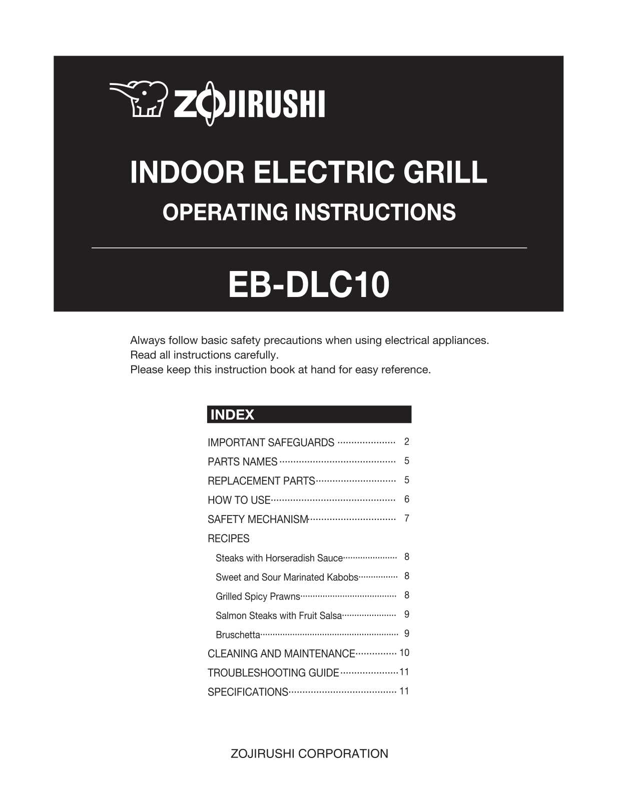 Zojirushi EB-DLC10 Owner's Manual