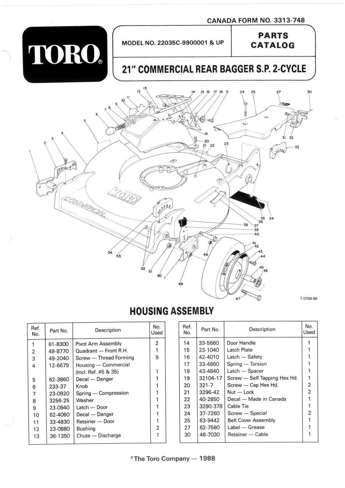 Toro 22035C Parts Catalogue