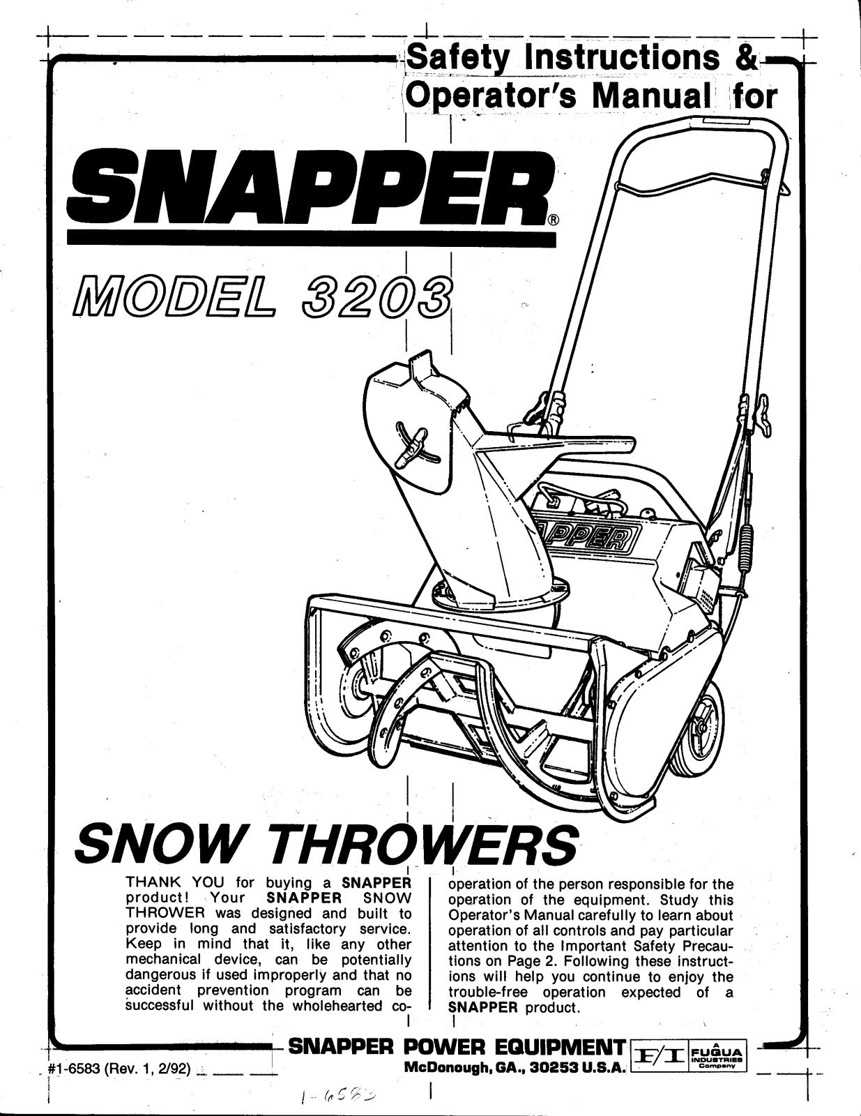 Snapper 3203 User Manual