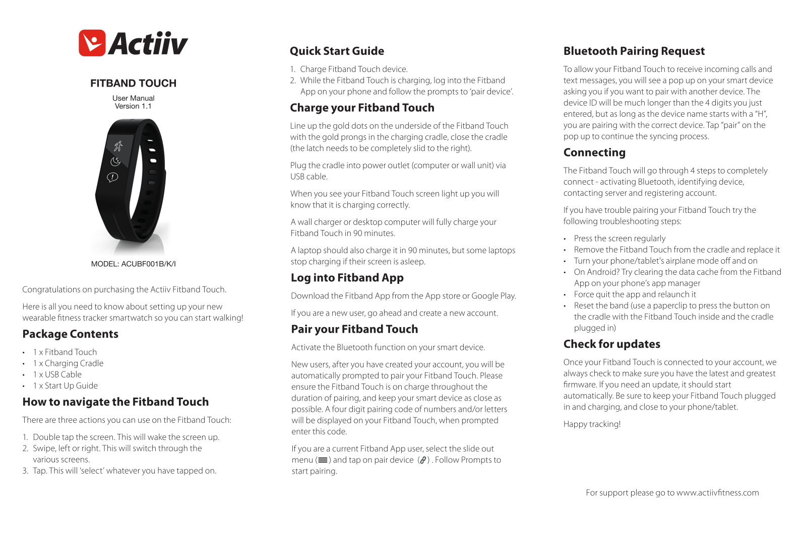 Actiiv ACUBF001B, ACUBF001K, ACUBF001L User Manual