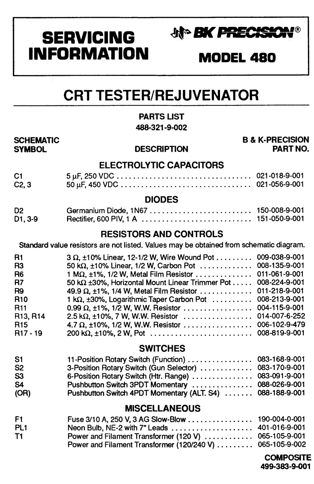 BK Precision 480 User Manual