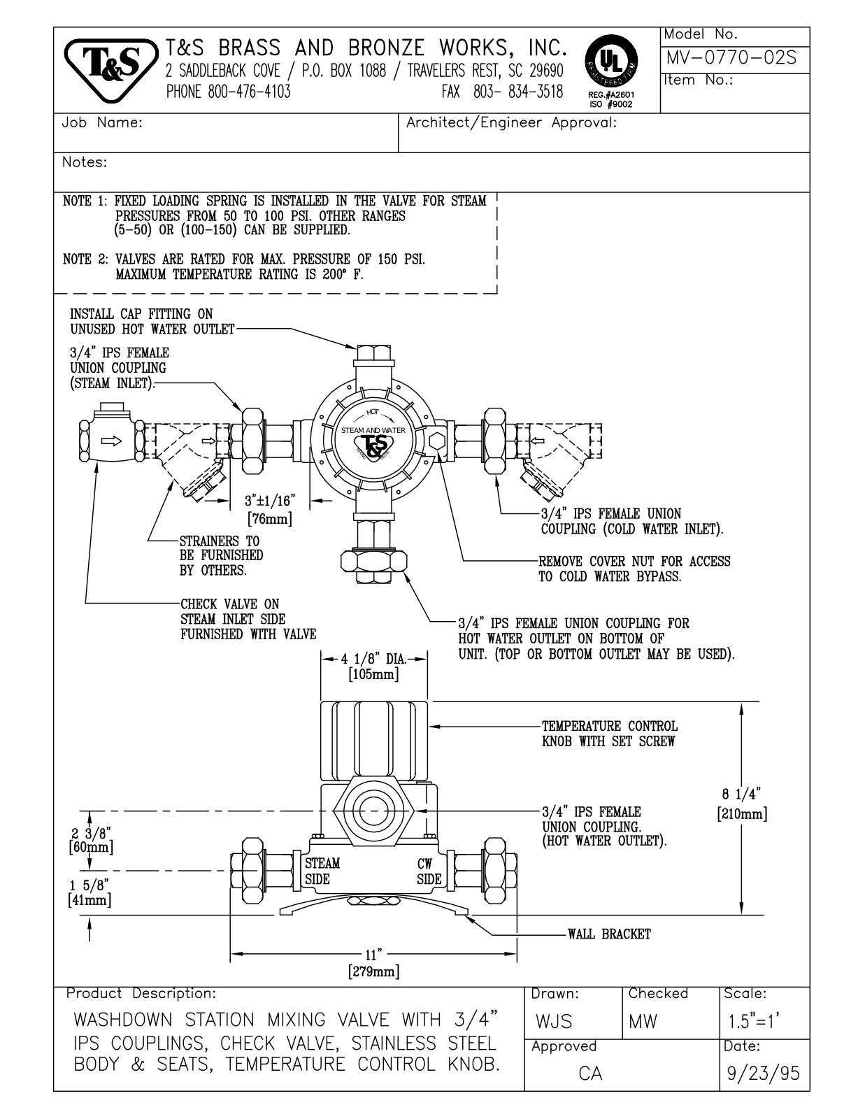 T&S Brass MV-0770-02S User Manual