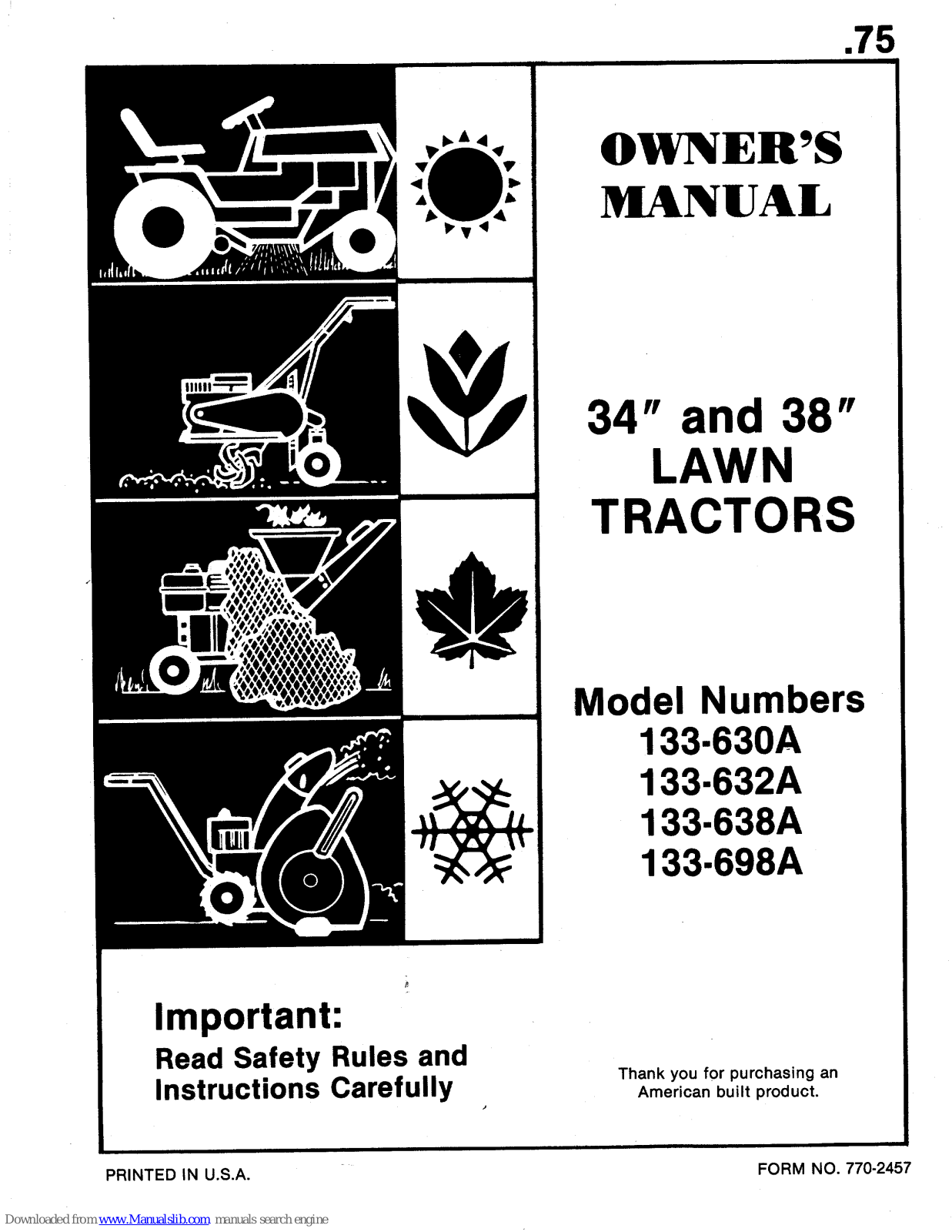 MTD 133-630A, 133-632A, 133-638A, 133-698A Owner's Manual