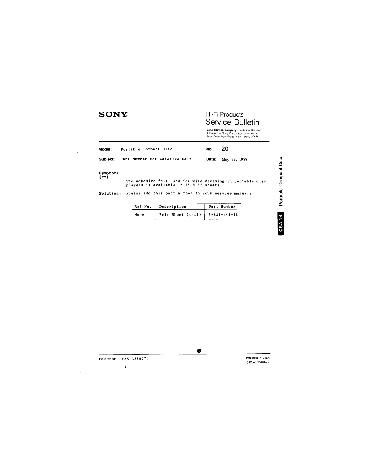 Sony Portable Compact Disk Service Manual