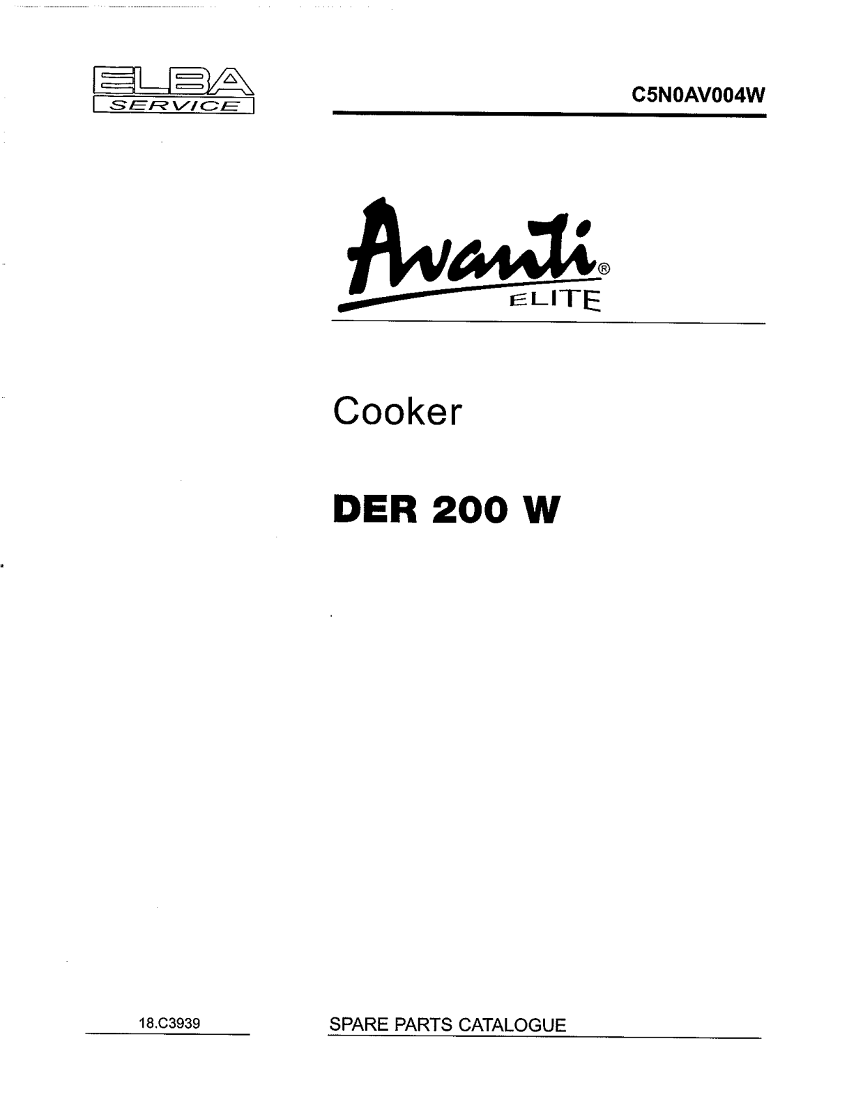 Avanti DER200W Parts List