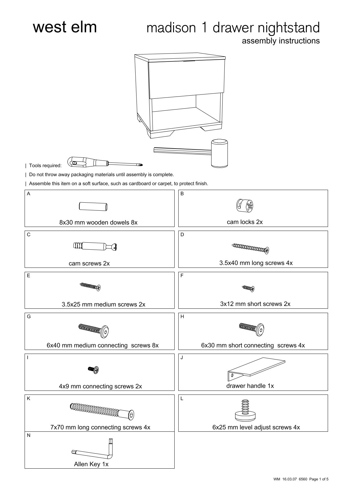 West Elm Madison nightstand Assembly Instruction