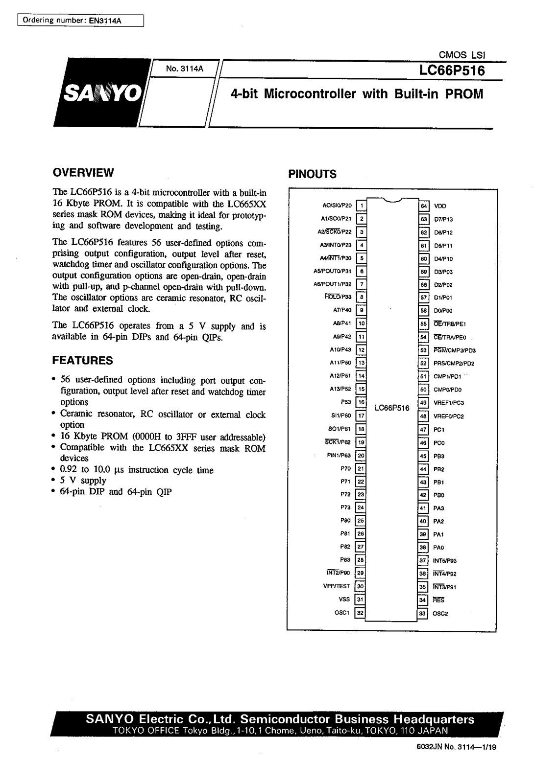 SANYO LC66P516 Datasheet