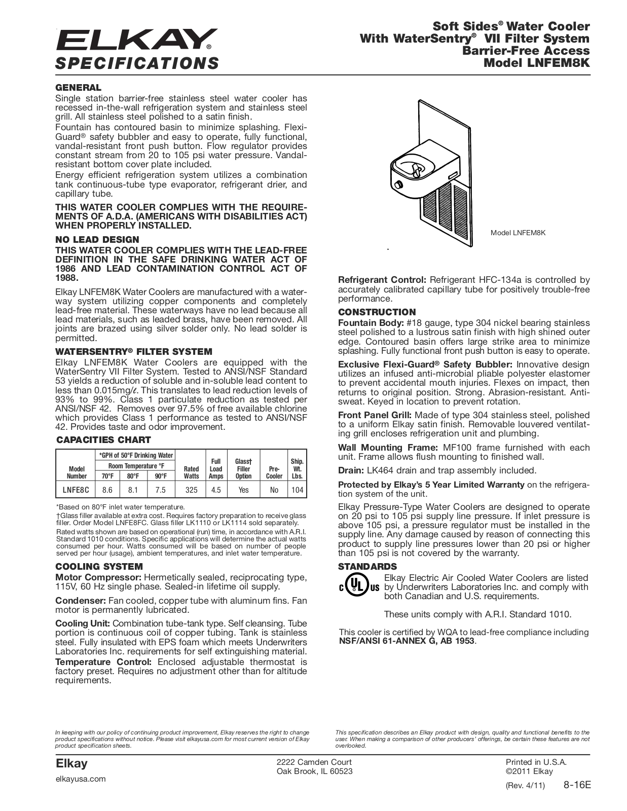 Elkay LNFEM8K User Manual