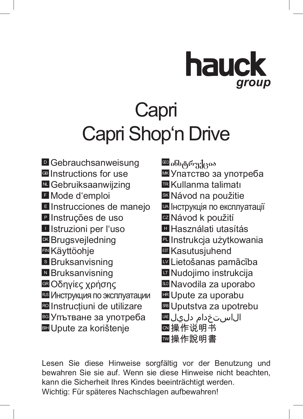 HAUCK CAPRI SHOP N DRIVE User Manual