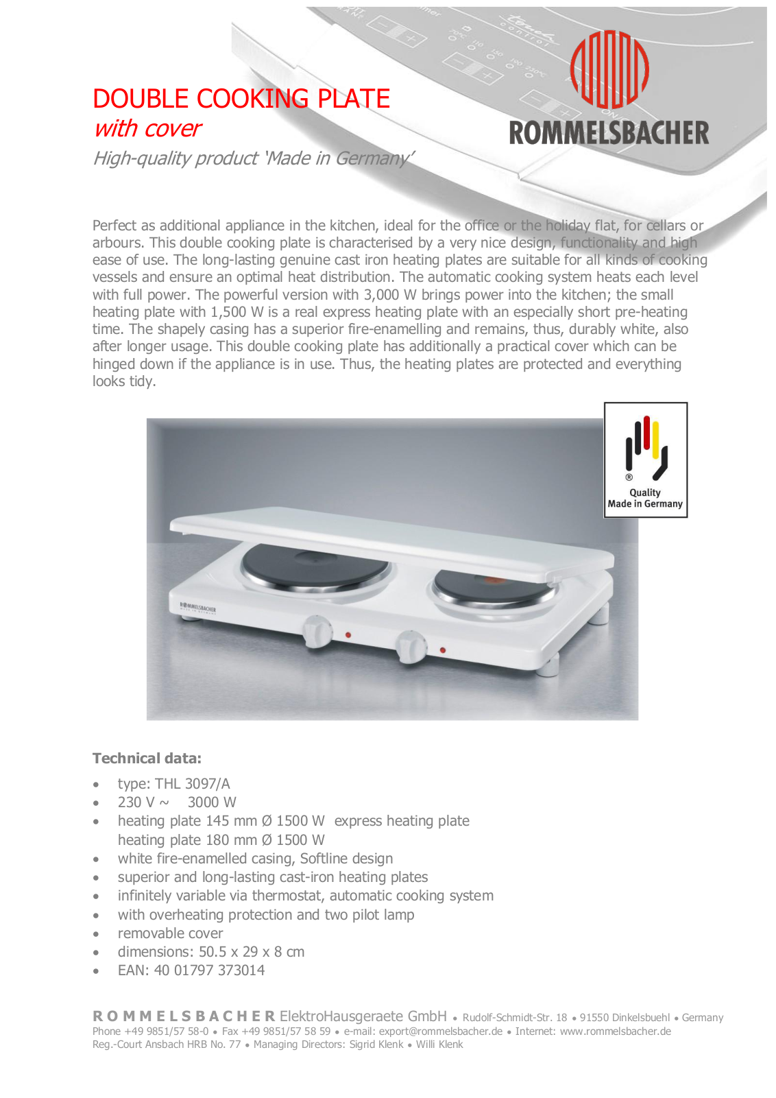 Rommelsbacher THL 3097-A User Manual