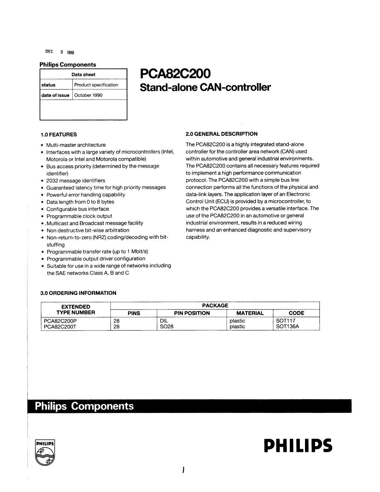 Philips PCA82C200T Datasheet