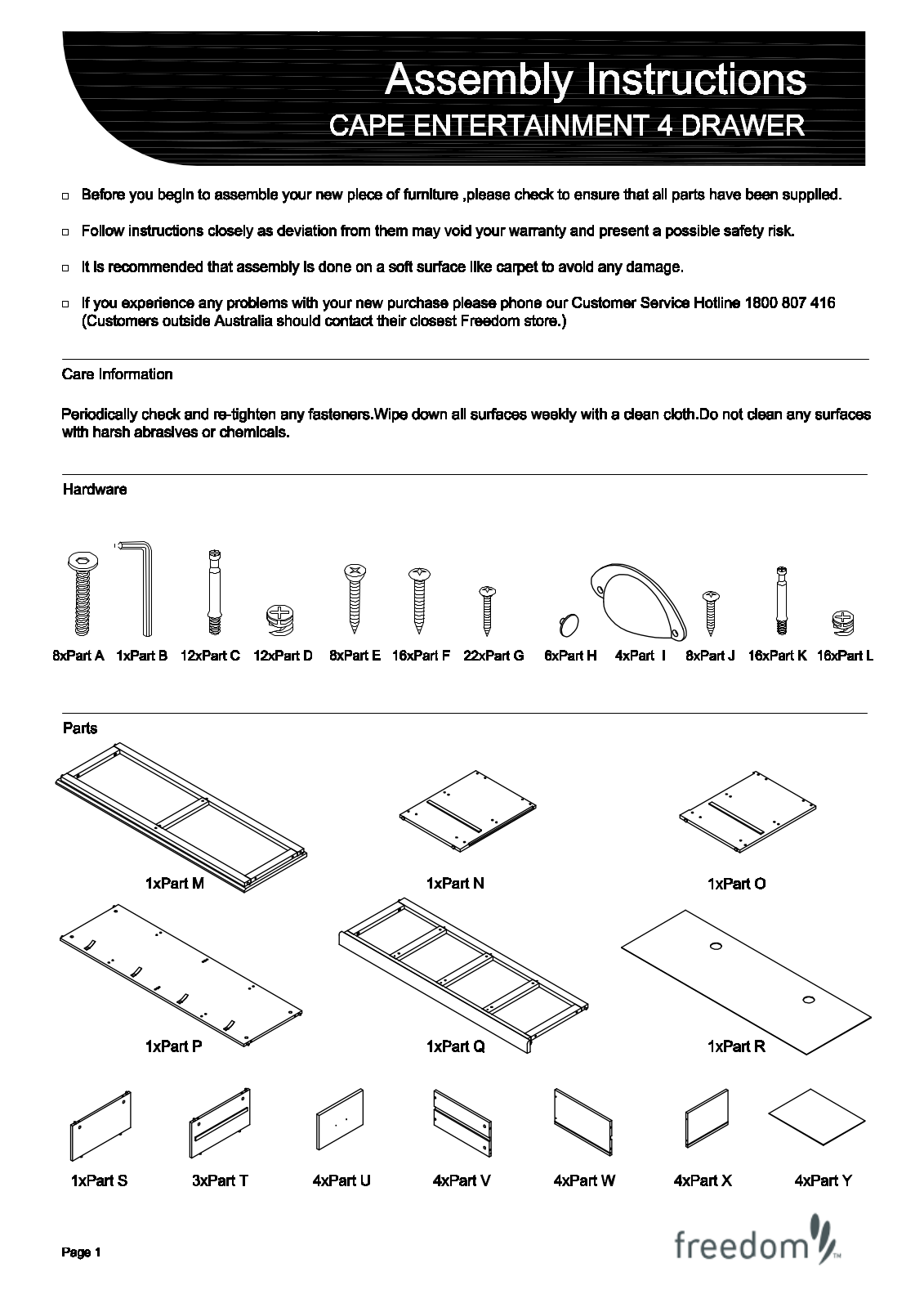 Freedom Cape Entertainment 4 Drawer Assembly Instruction