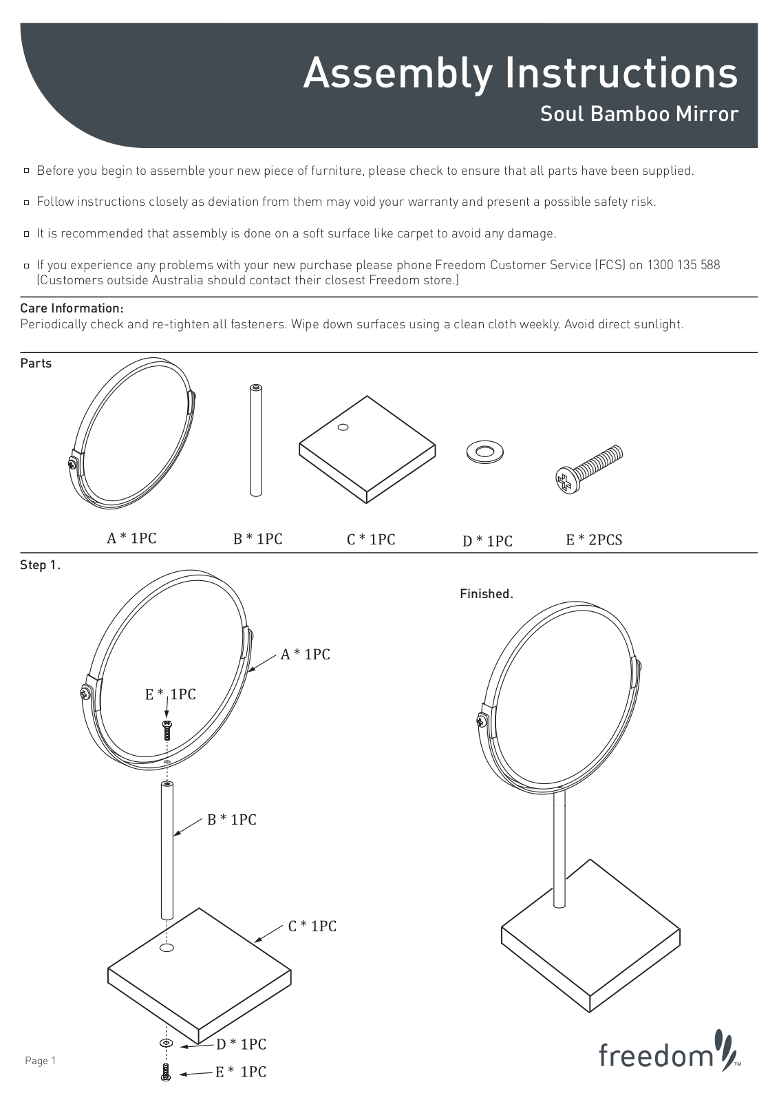 Freedom Soul Bamboo Mirror Assembly Instruction