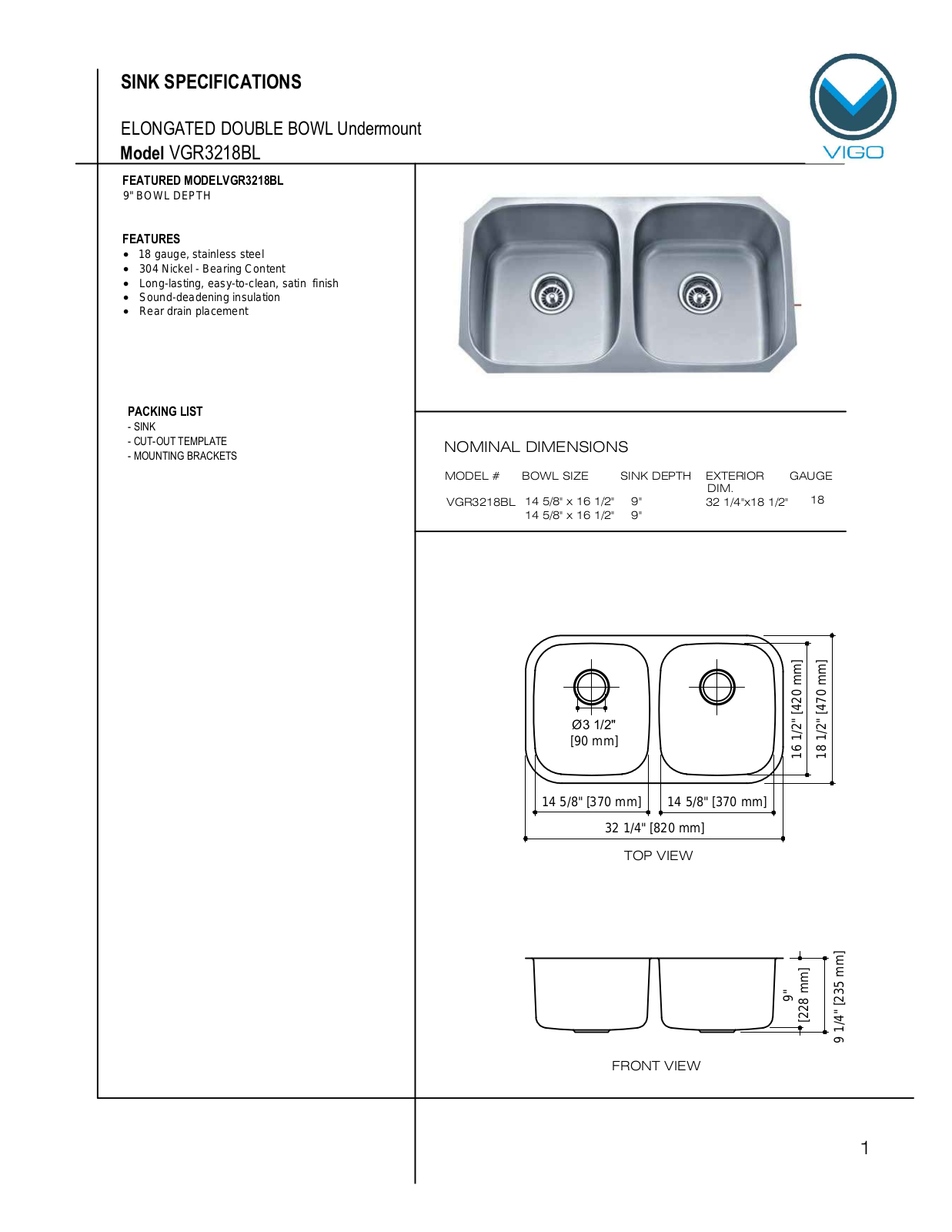 Vigo VGR3218BL User Manual