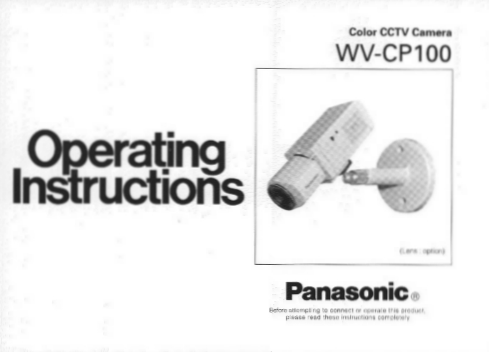 Panasonic wv-cp100 Operation Manual