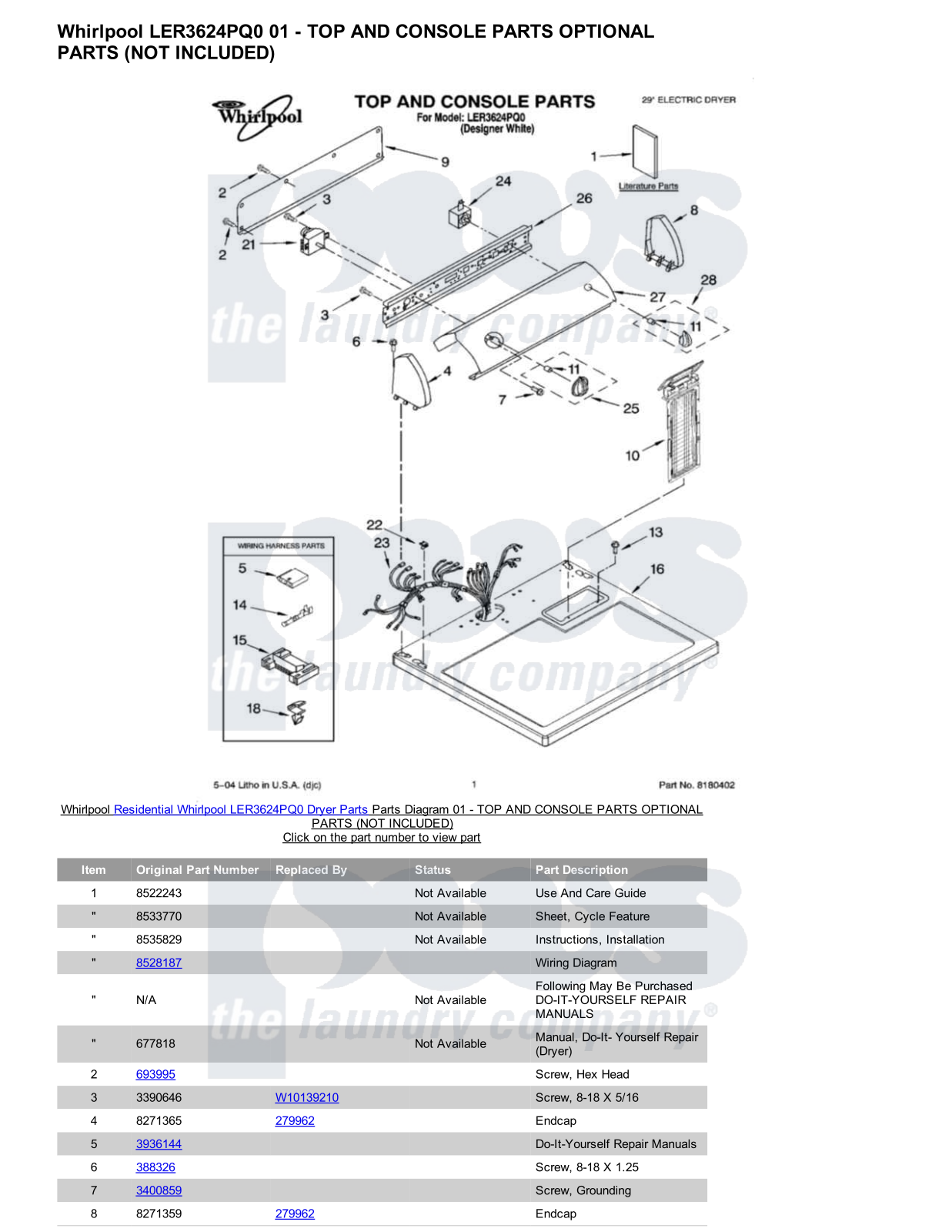 Whirlpool LER3624PQ0 Parts Diagram