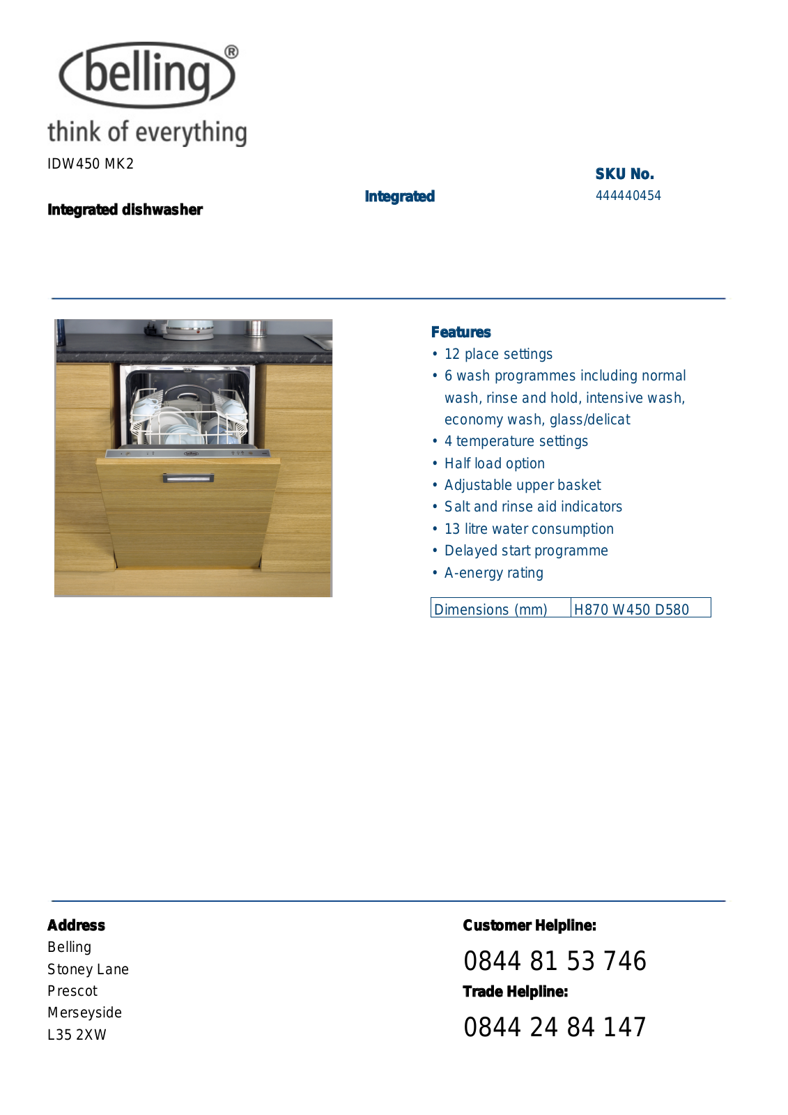 Belling IDW450 MK2 User Manual