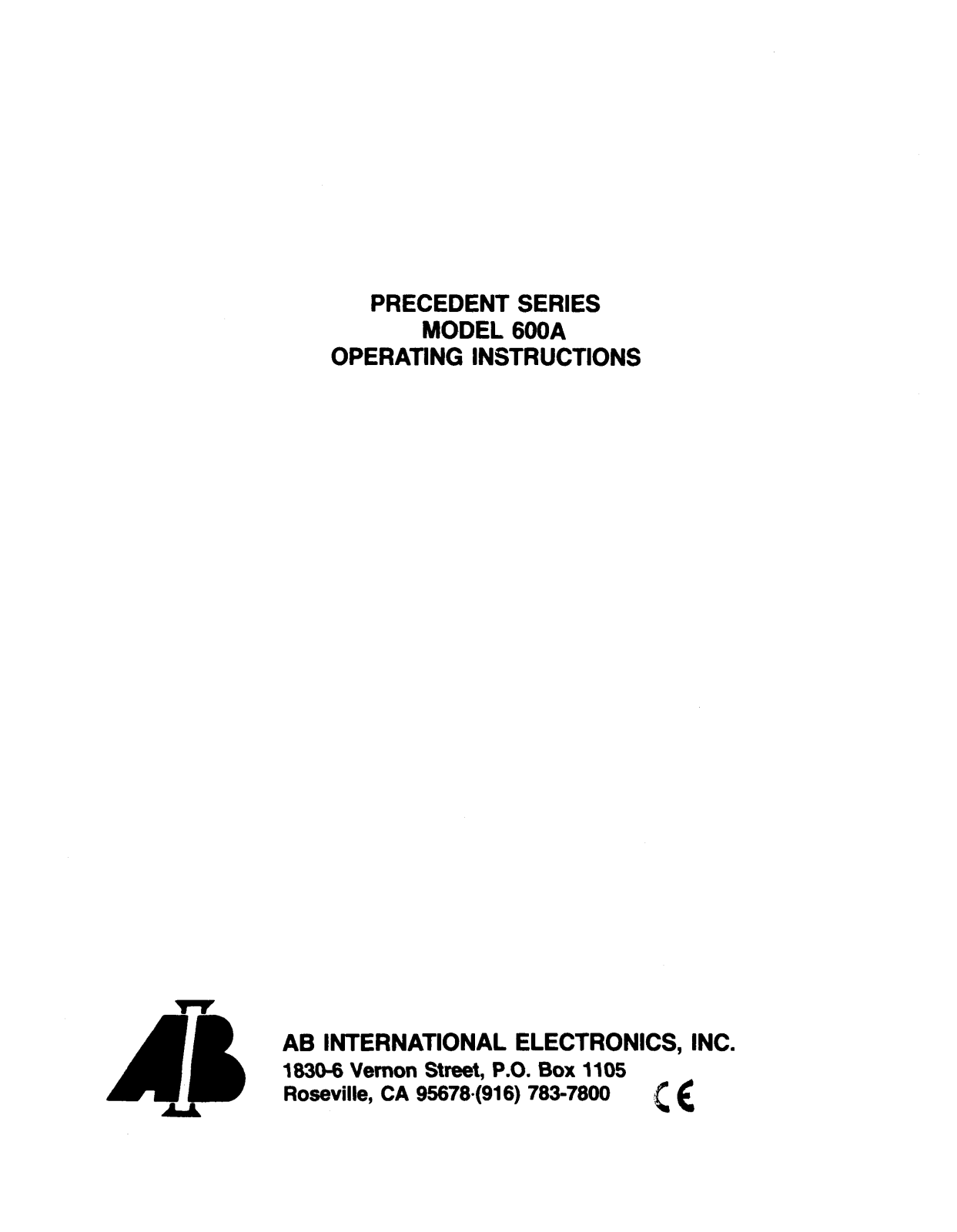 AB International 600-A Owners manual