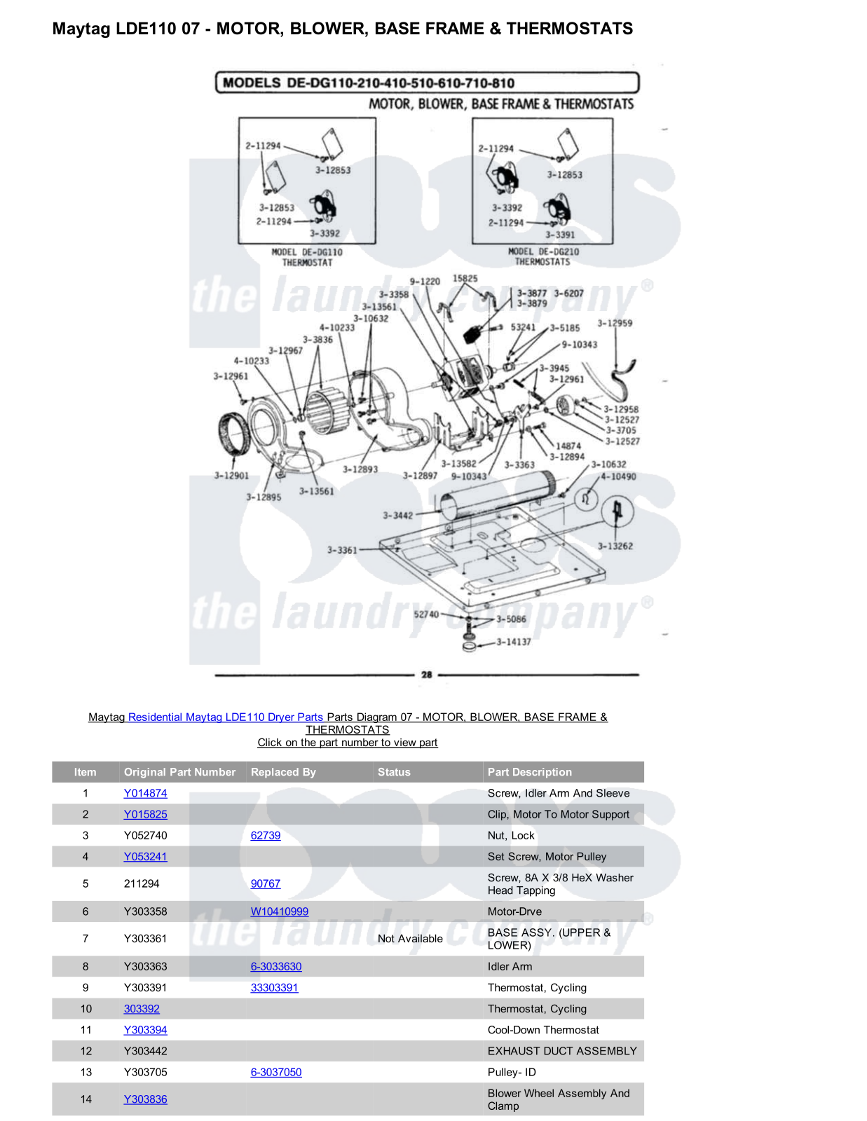 Maytag LDE110 Parts Diagram