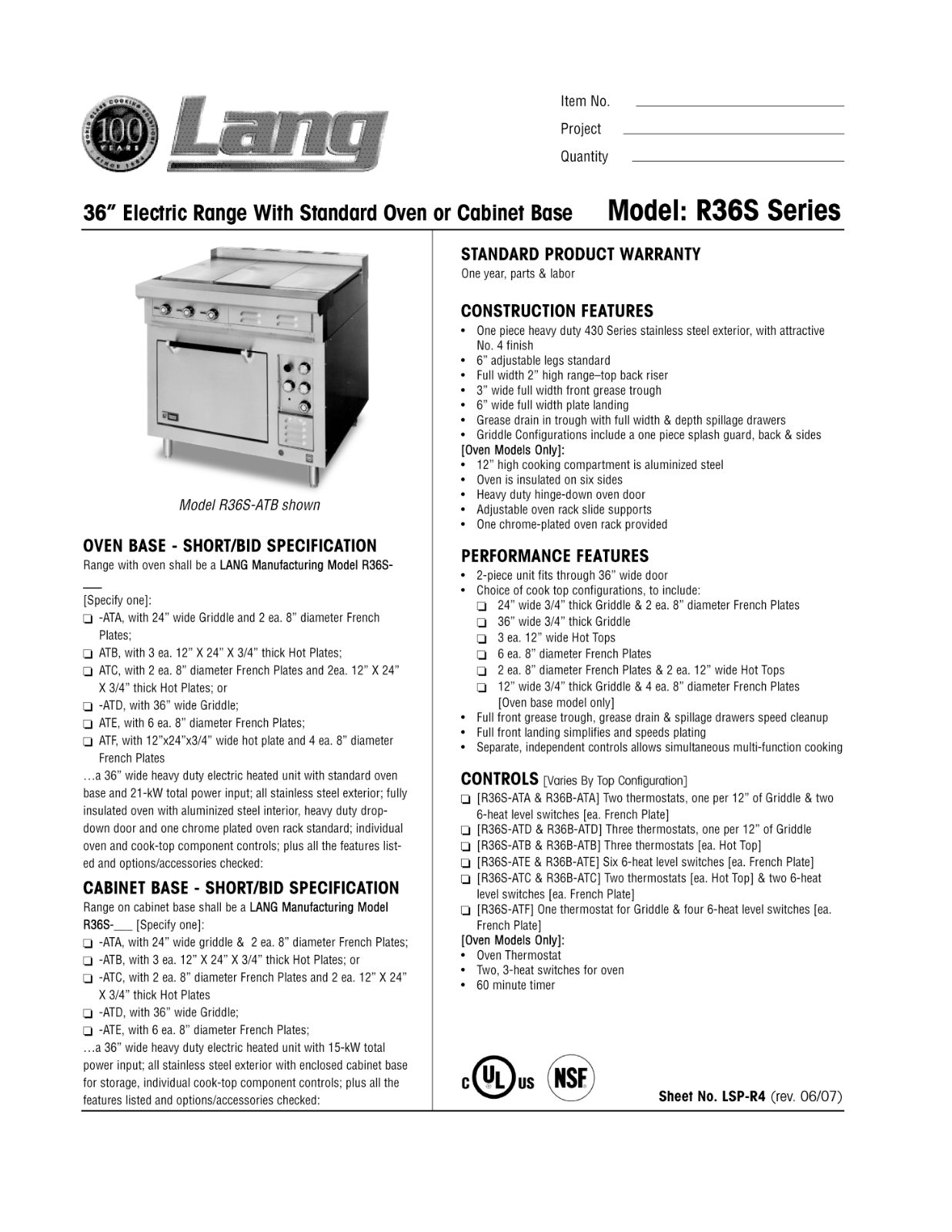 Lang Manufacturing R36S User Manual